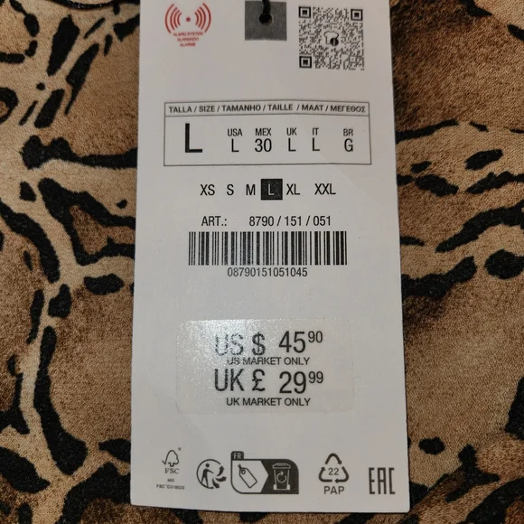 NWT Zara Animal Print Lace Up Front Ruffle Top Size L Long Sleeves Black/Brown - Picture 10 of 16